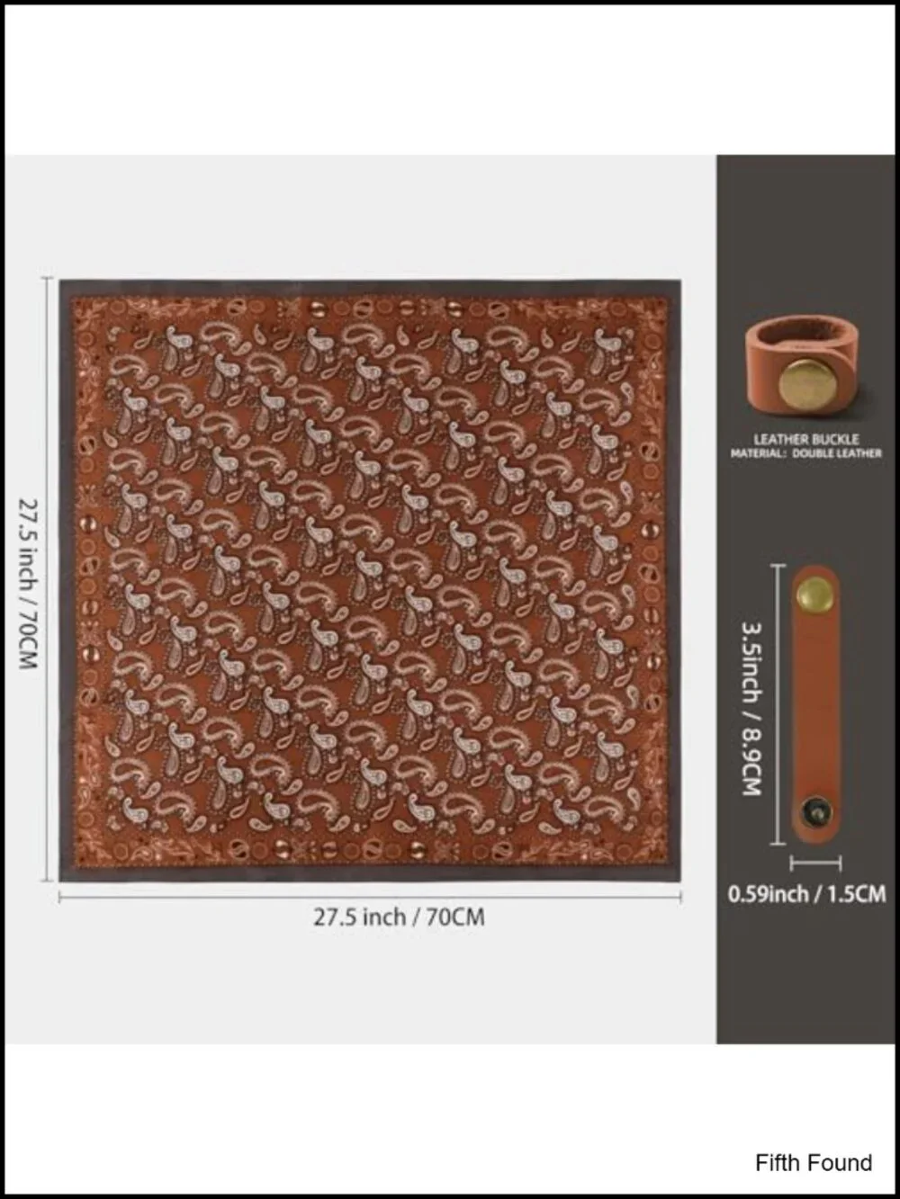 Polyester Square Silk Feeling Neck Scarf Bandana with Split Leather Ring